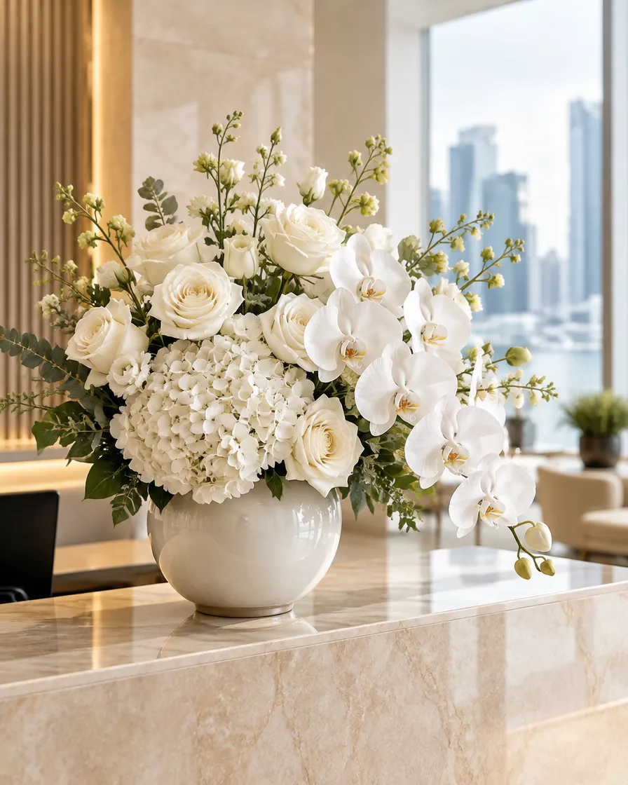 Reception desk arrangement by Alangkaar Floral