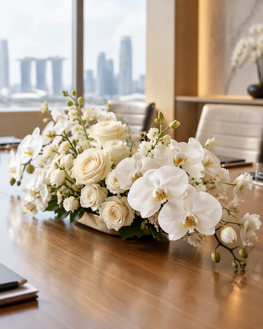 Meeting room centrepiece by Alangkaar Floral