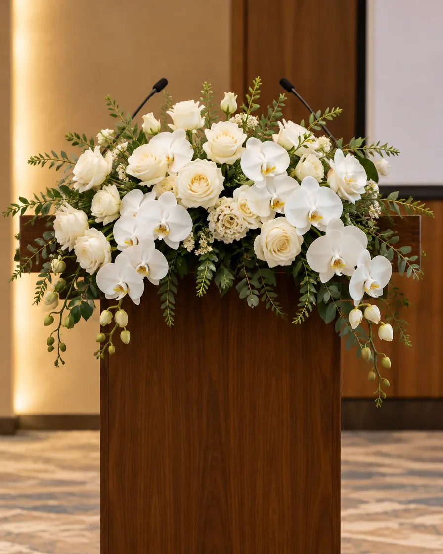 Podium / lectern arrangement by Alangkaar Floral