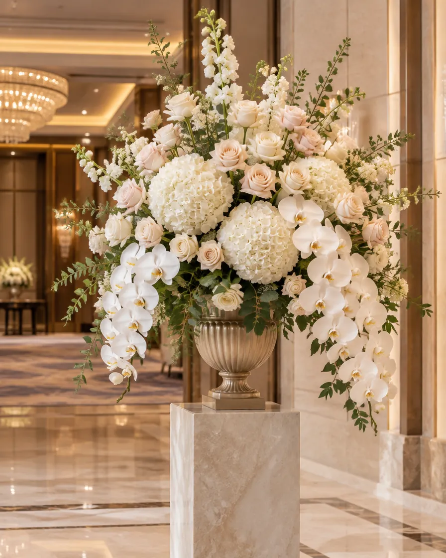 Ballroom foyer arrangement by Alangkaar Floral