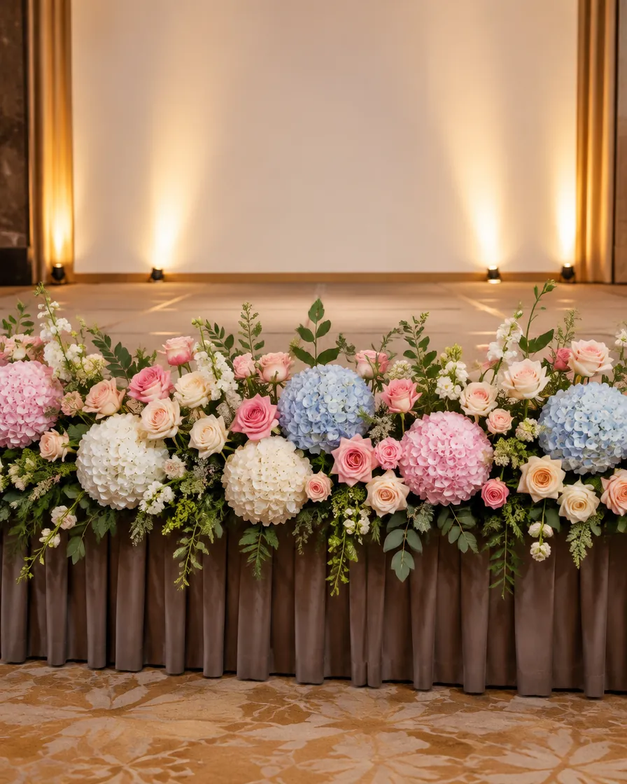 Banquet stage florals by Alangkaar Floral
