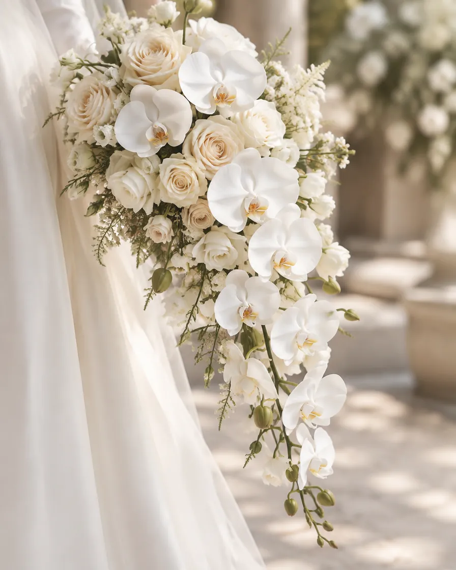 Cascading orchid bridal bouquet by Alangkaar Floral