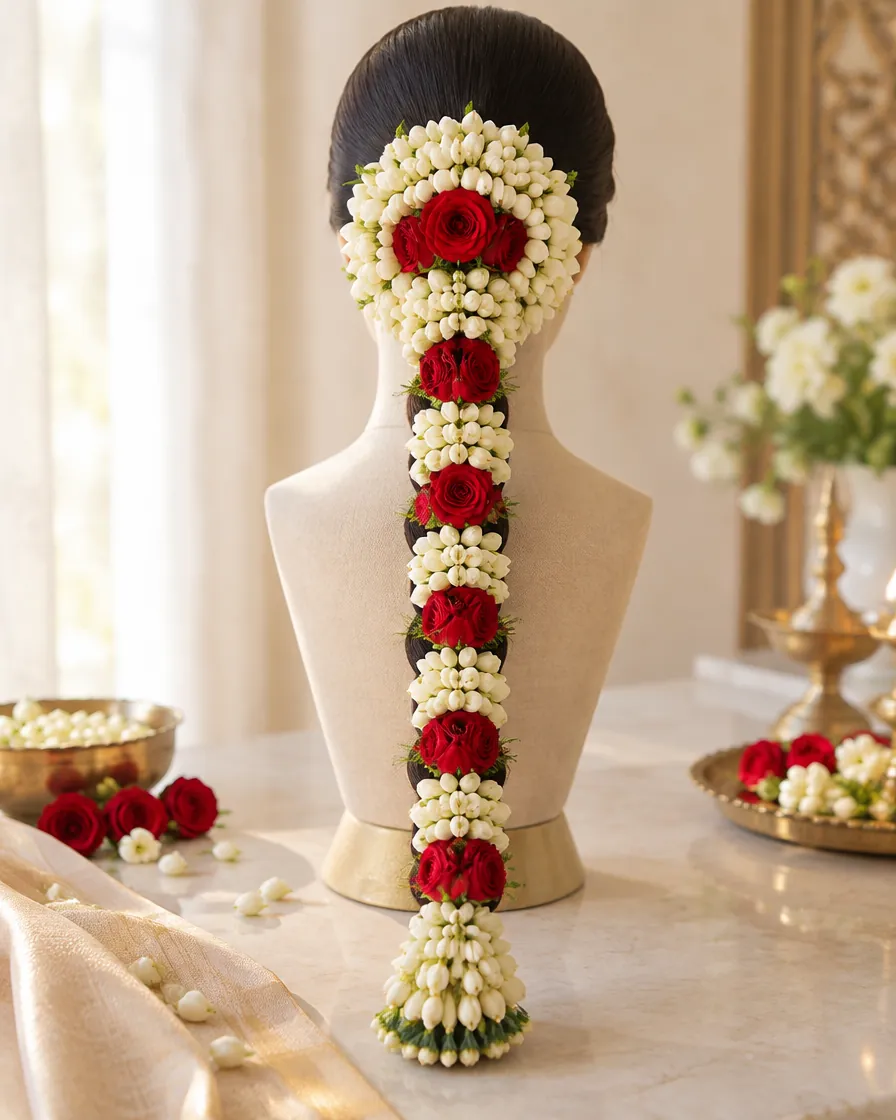 Bridal jasmine hair (gajra / jada) by Alangkaar Floral