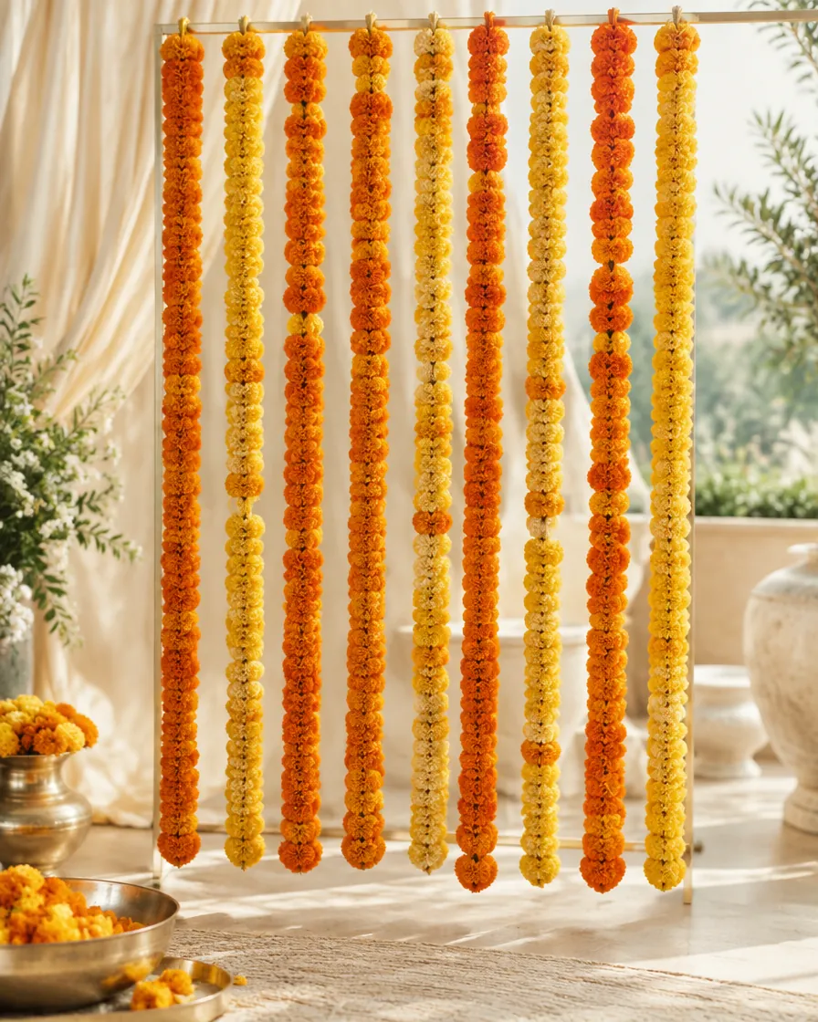 Marigold strand curtain by Alangkaar Floral