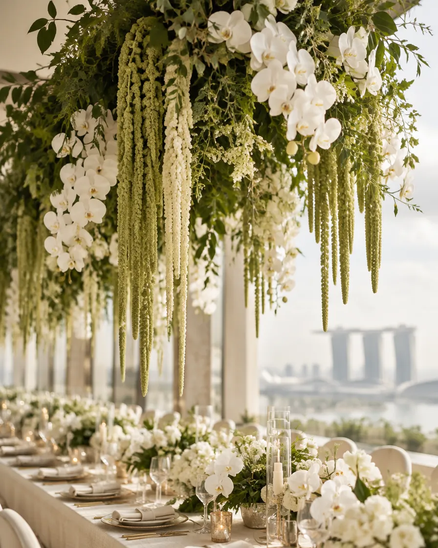 Hanging floral installation by Alangkaar Floral