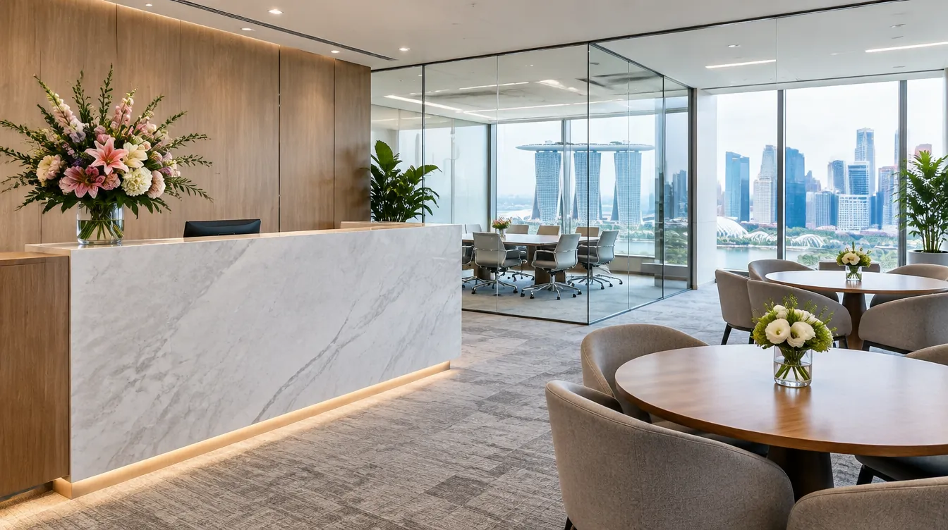 Office reception with fresh flowers