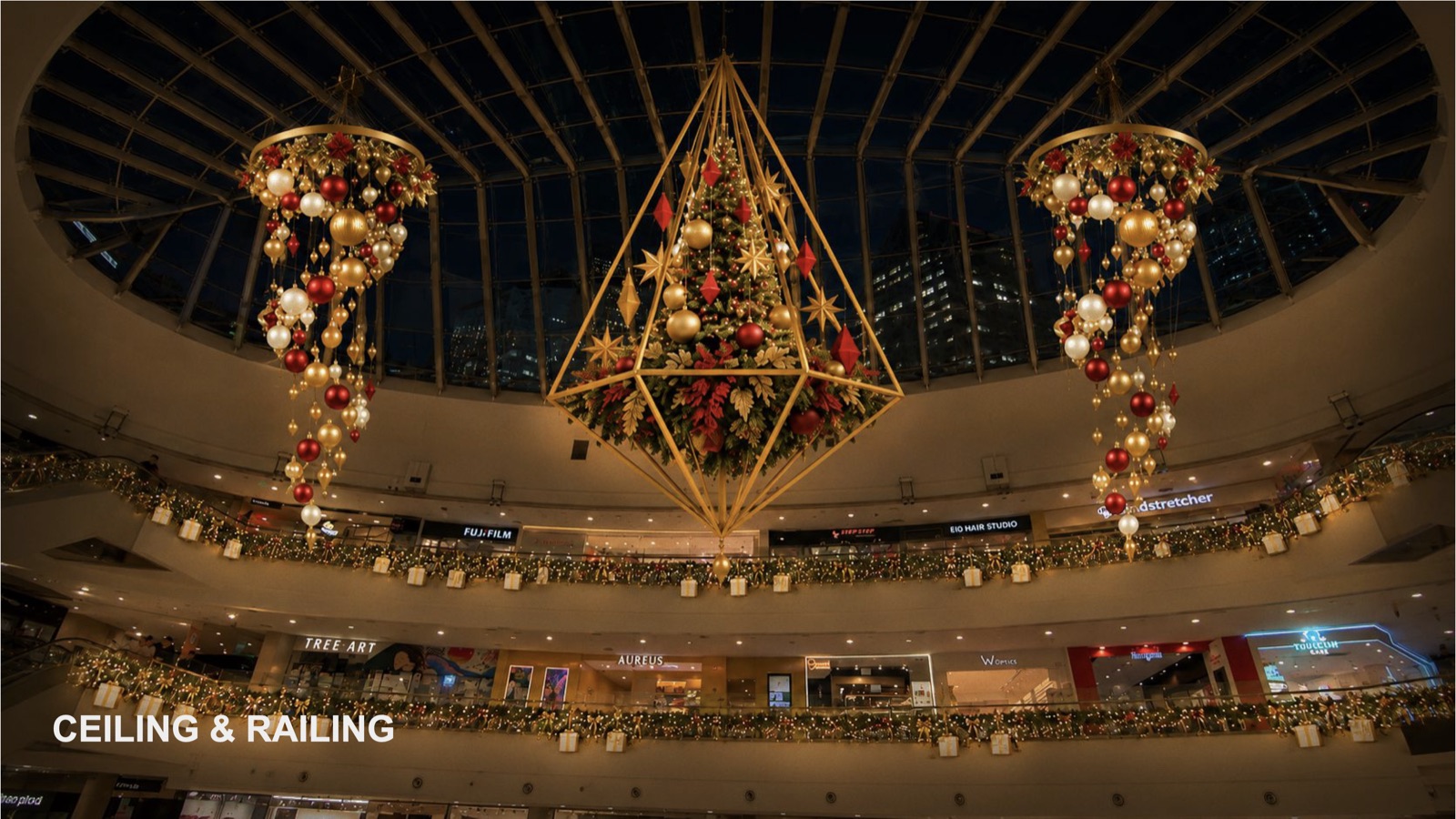 Bukit Panjang Plaza Christmas ceiling and railing decoration design