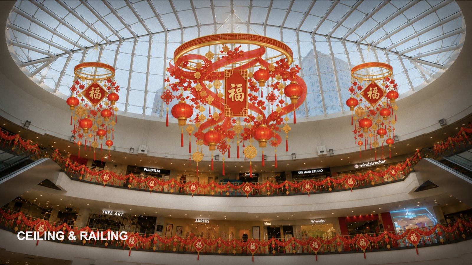 Bukit Panjang Plaza Chinese New Year lantern ceiling design