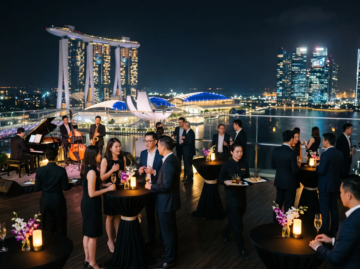 Private banking client reception on a rooftop