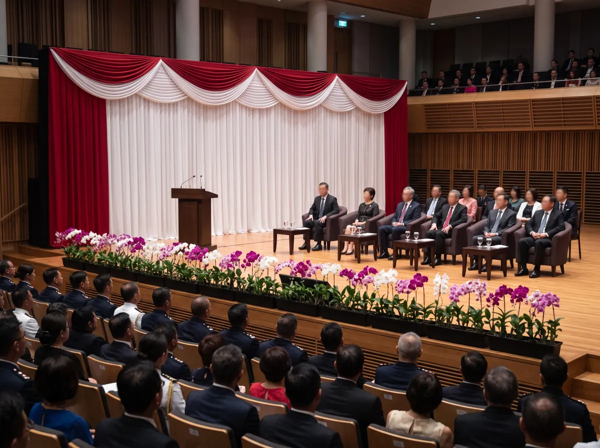Official ceremony stage with orchids
