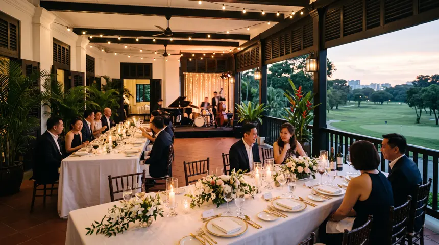 Formal dinner set-up at a Singapore country club terrace
