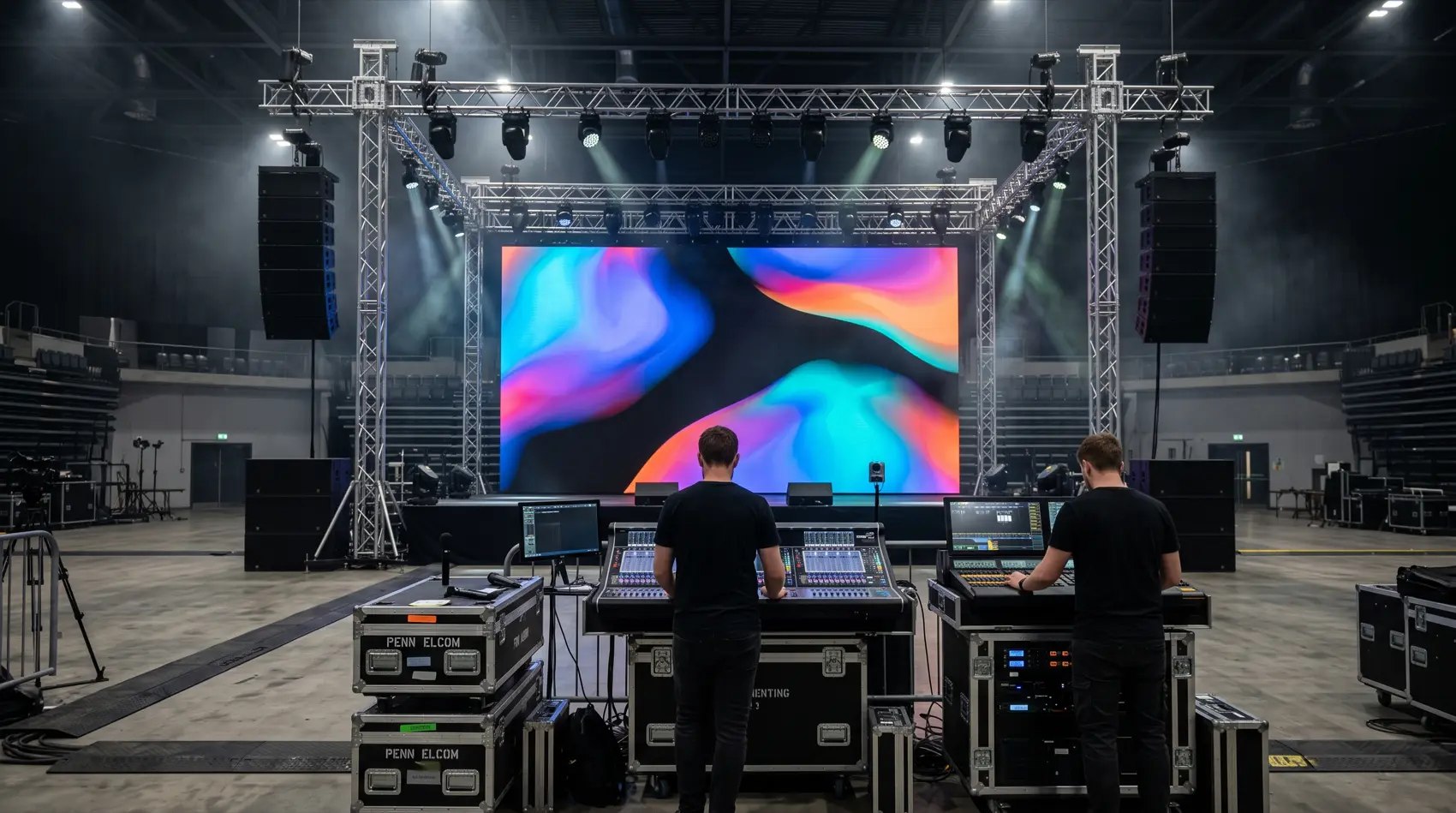 LED wall, truss, lighting and sound system rental set-up