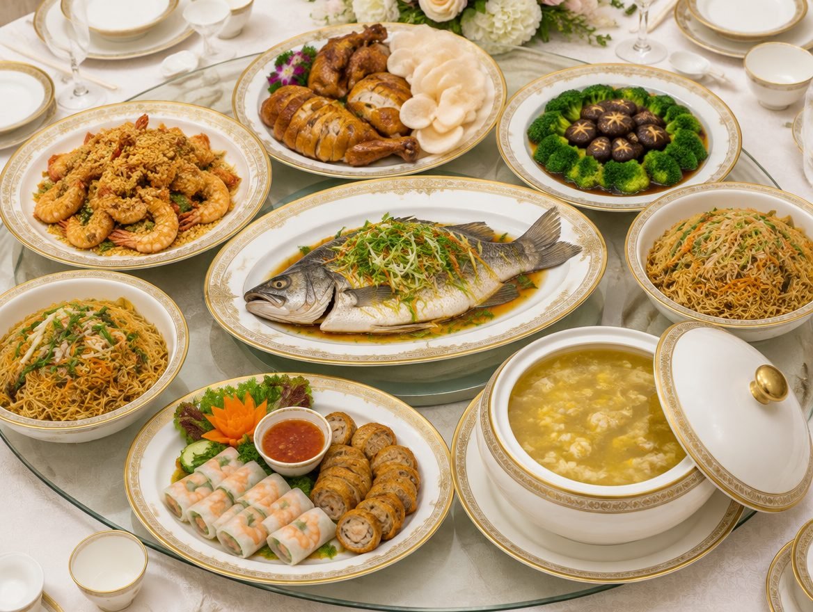 Illustrative computer-generated image of the eight courses on a lazy susan