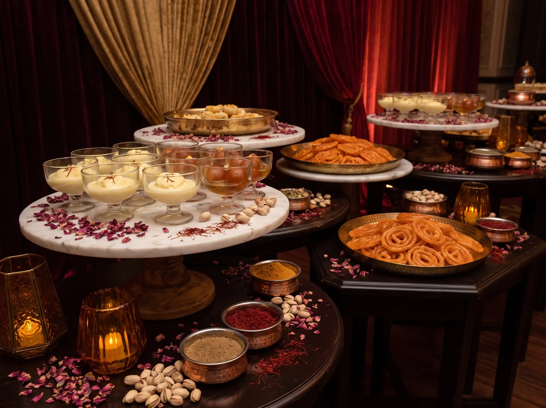 Spice route dessert station with jalebi, rasmalai and gulab jamun