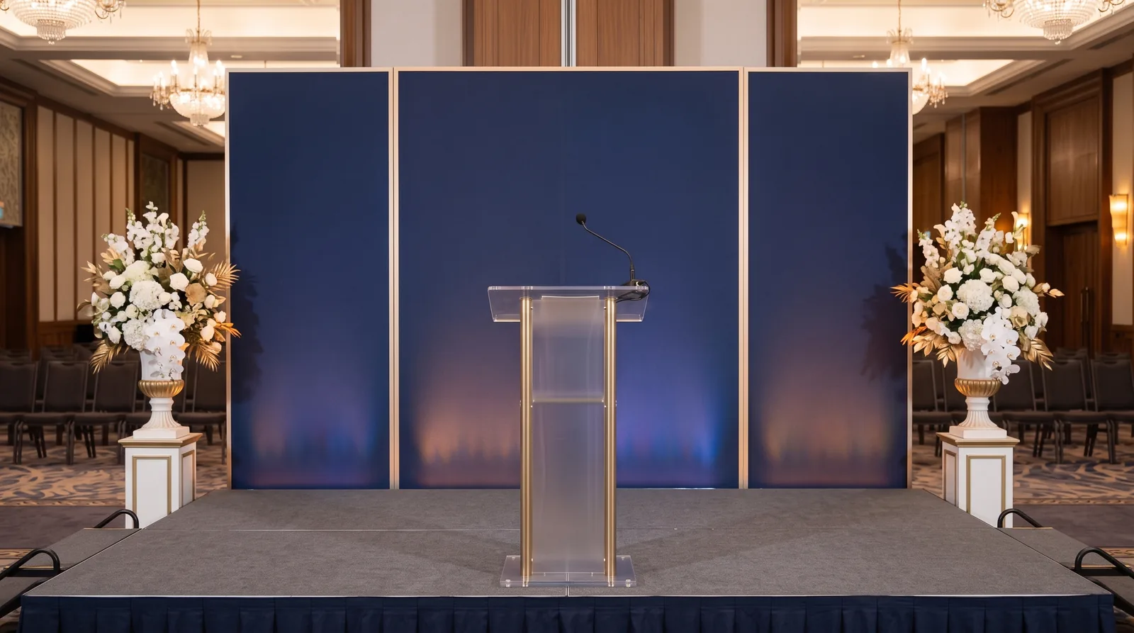 Illustrative styling: stage and branding