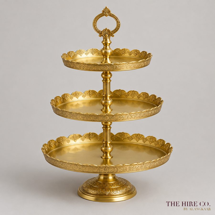 Gold Mithai Stand, 3-tier