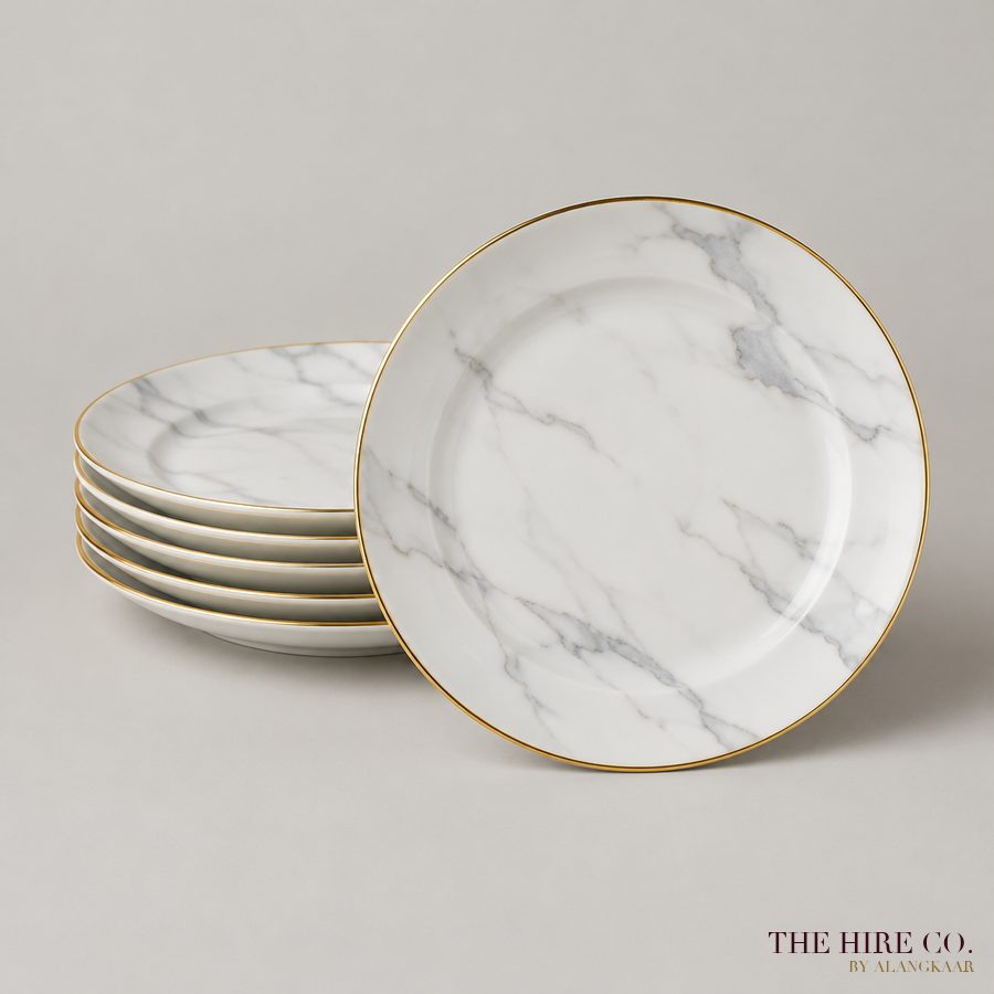 Marble-Pattern Dinner Plate, gold rim