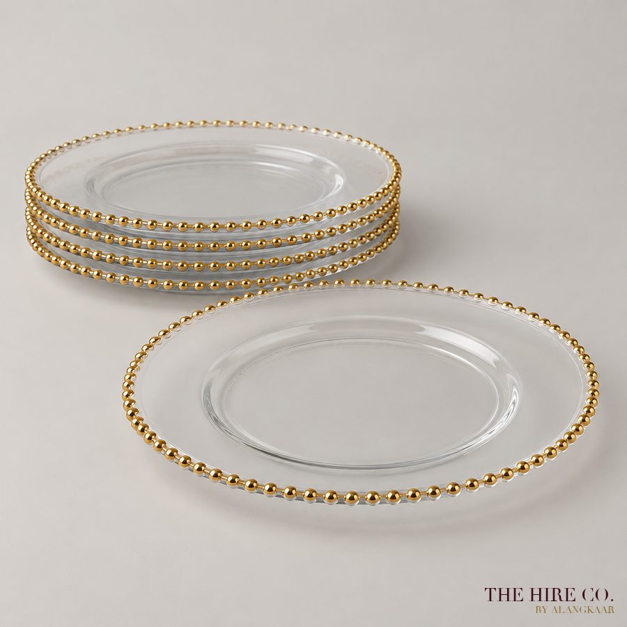 Glass Beaded Charger 33 cm, gold rim