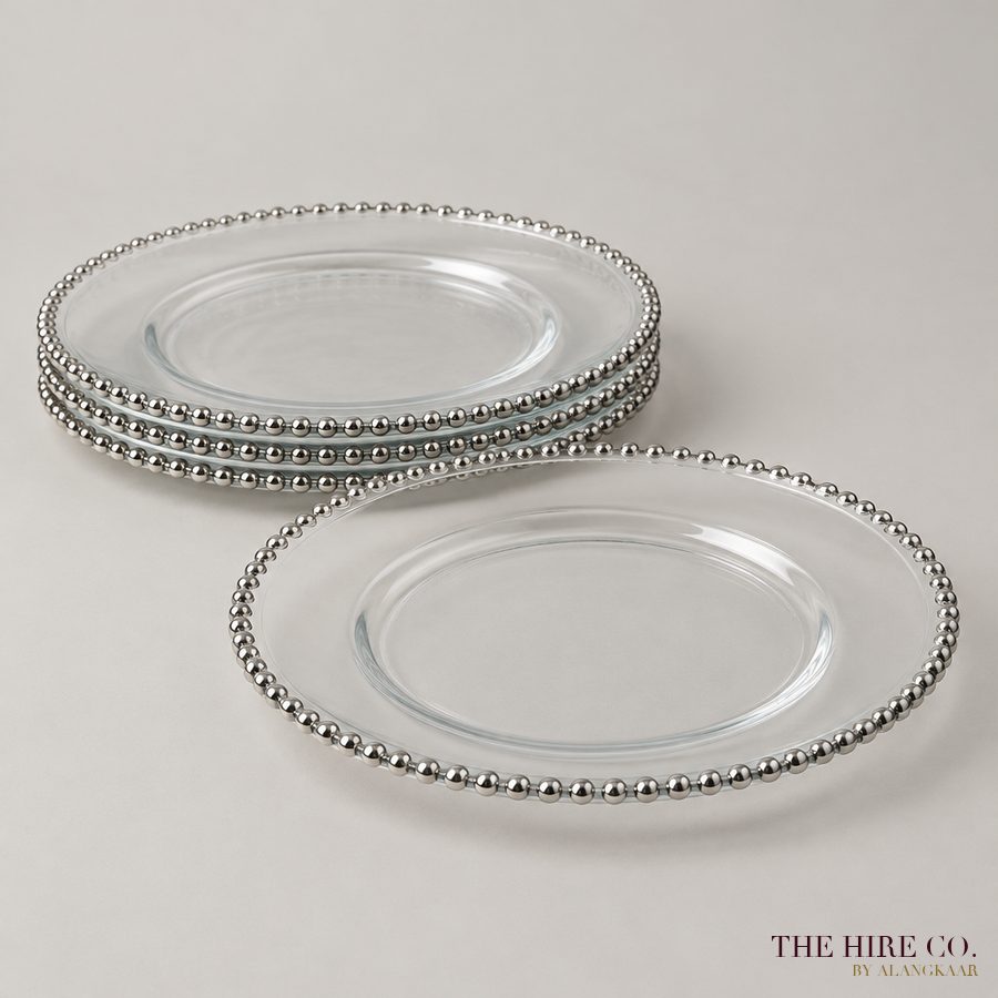 Glass Beaded Charger 33 cm, silver rim