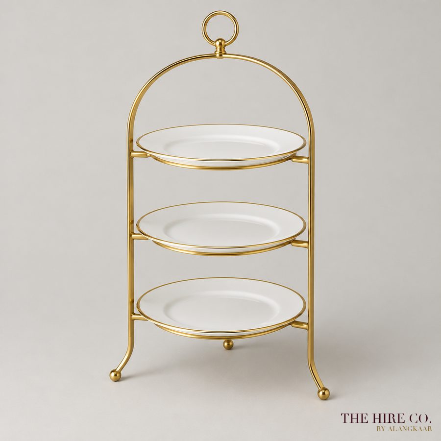 High Tea Stand 3-Tier, gold-rim porcelain
