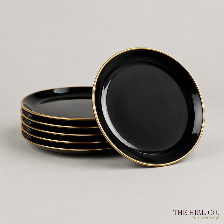 Black Dinner Plate, gold rim