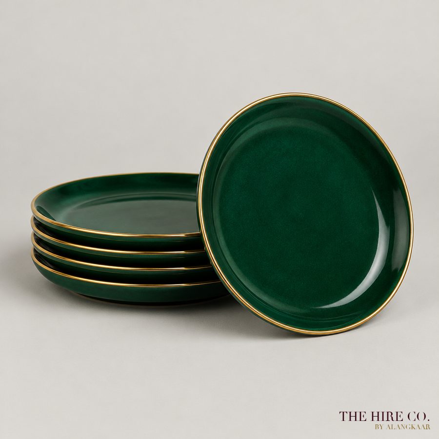 Emerald Green Glazed Plate, gold rim
