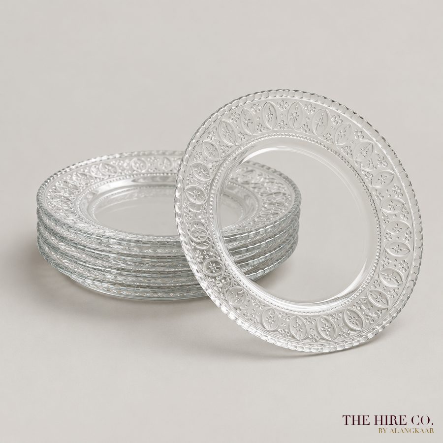 Clear Glass Dinner Plate, embossed
