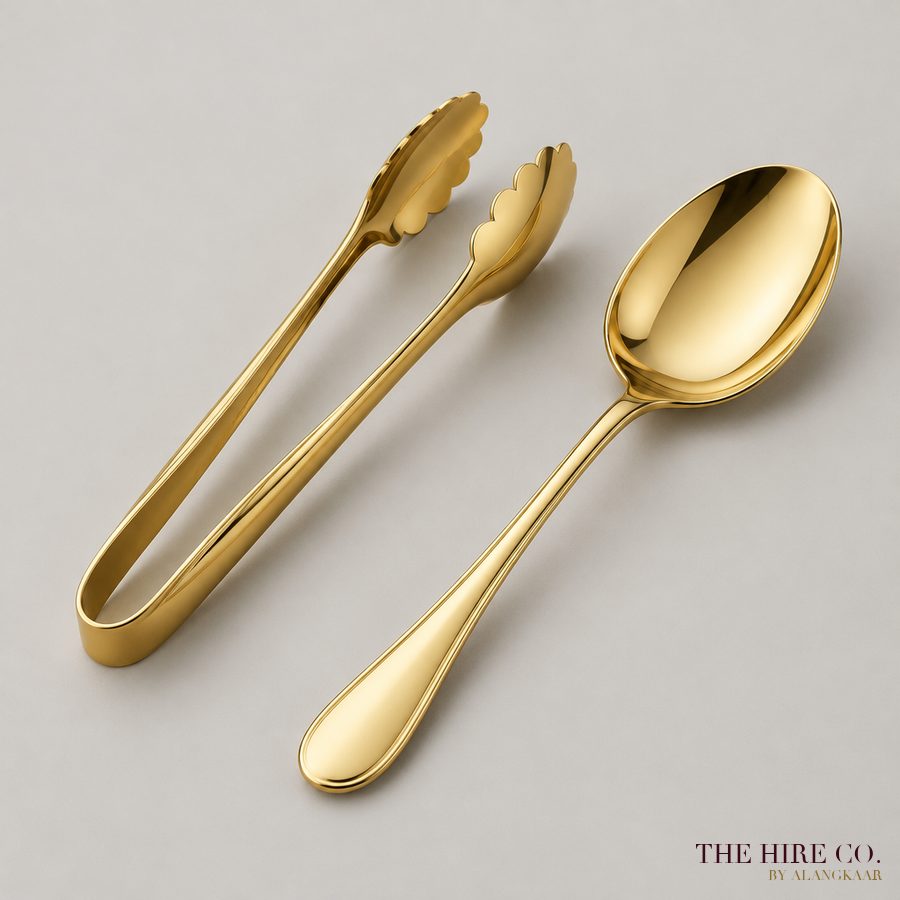 Gold Serving Tongs & Spoon Set