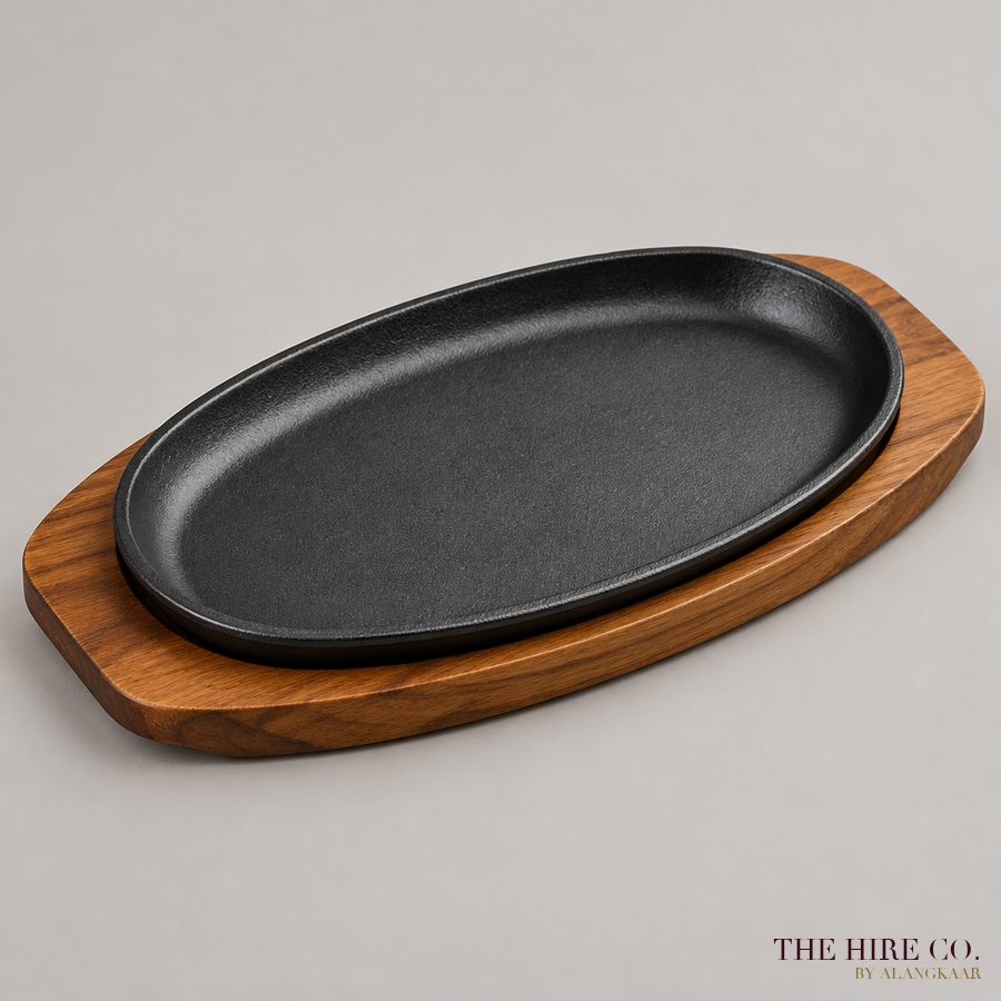 Sizzling Plate with Wood Base