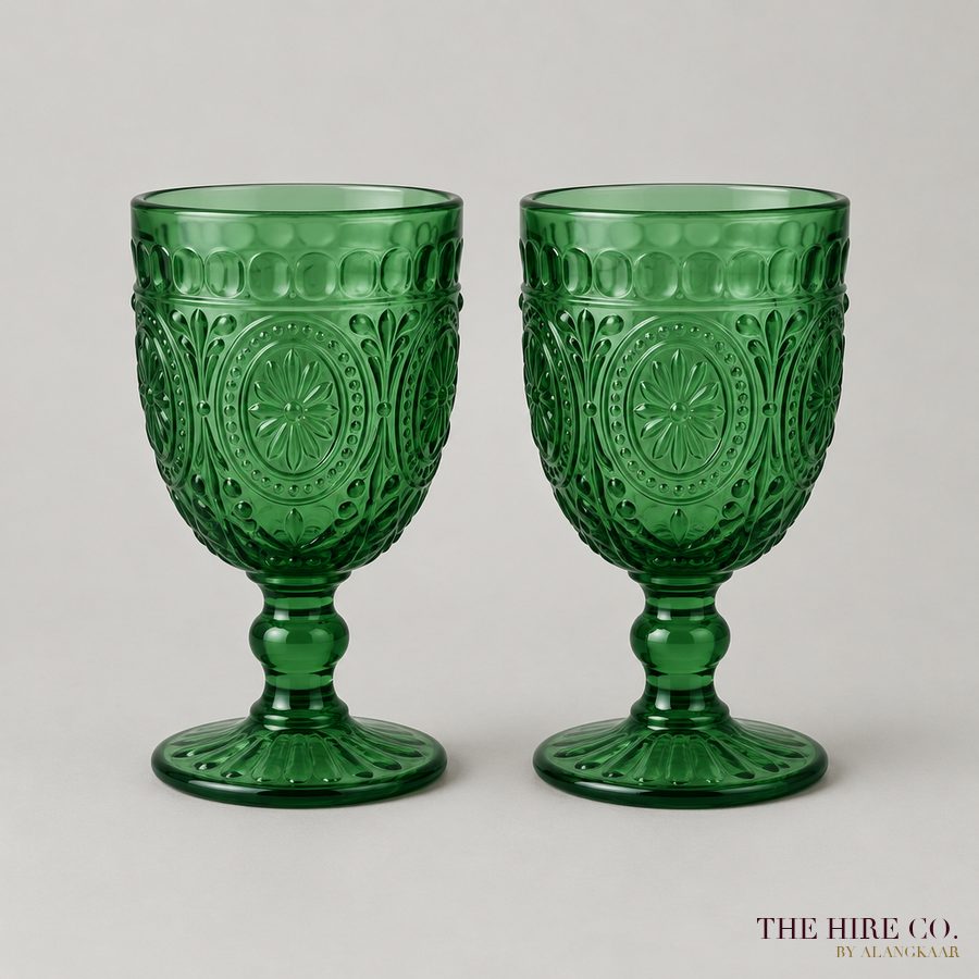 Emerald Green Embossed Goblet 300 ml