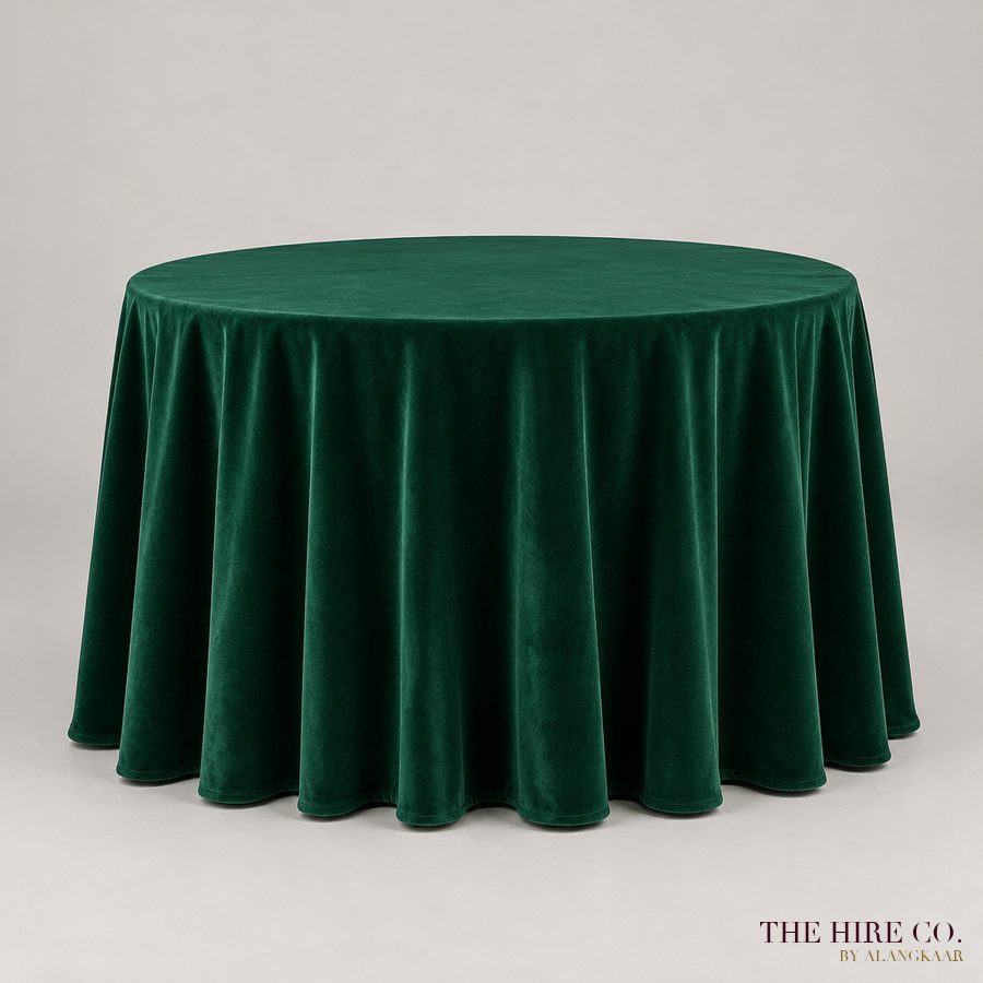 Velvet Tablecloth 3 m round, emerald / burgundy / navy