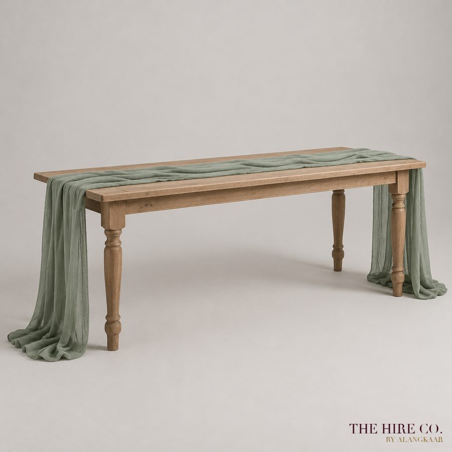 Cheesecloth Gauze Runner 3 m, ivory / sage / dusty blue