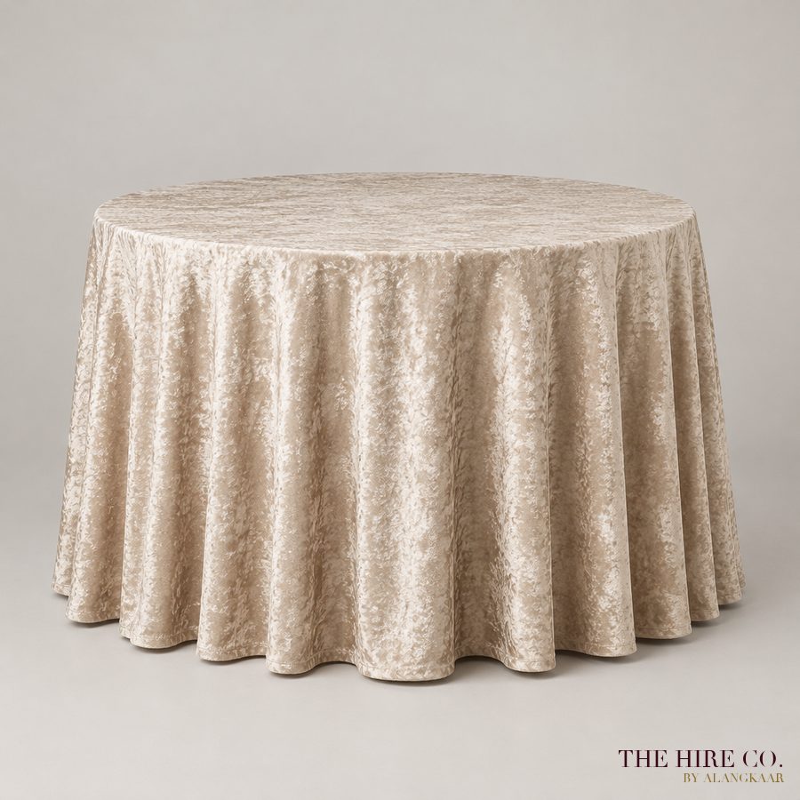 Crushed Velvet Tablecloth 3 m round, champagne / blush / silver
