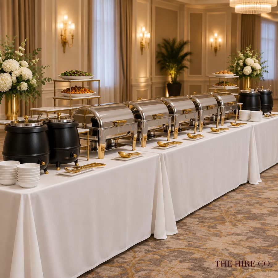 Buffet Line Package for 100 (6 chafers, 2 soup, risers, utensils, labels)