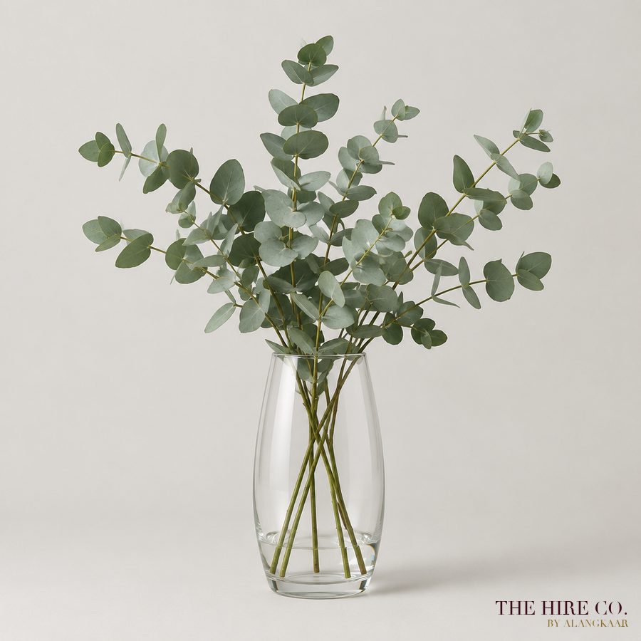 Faux Eucalyptus in Glass Vase