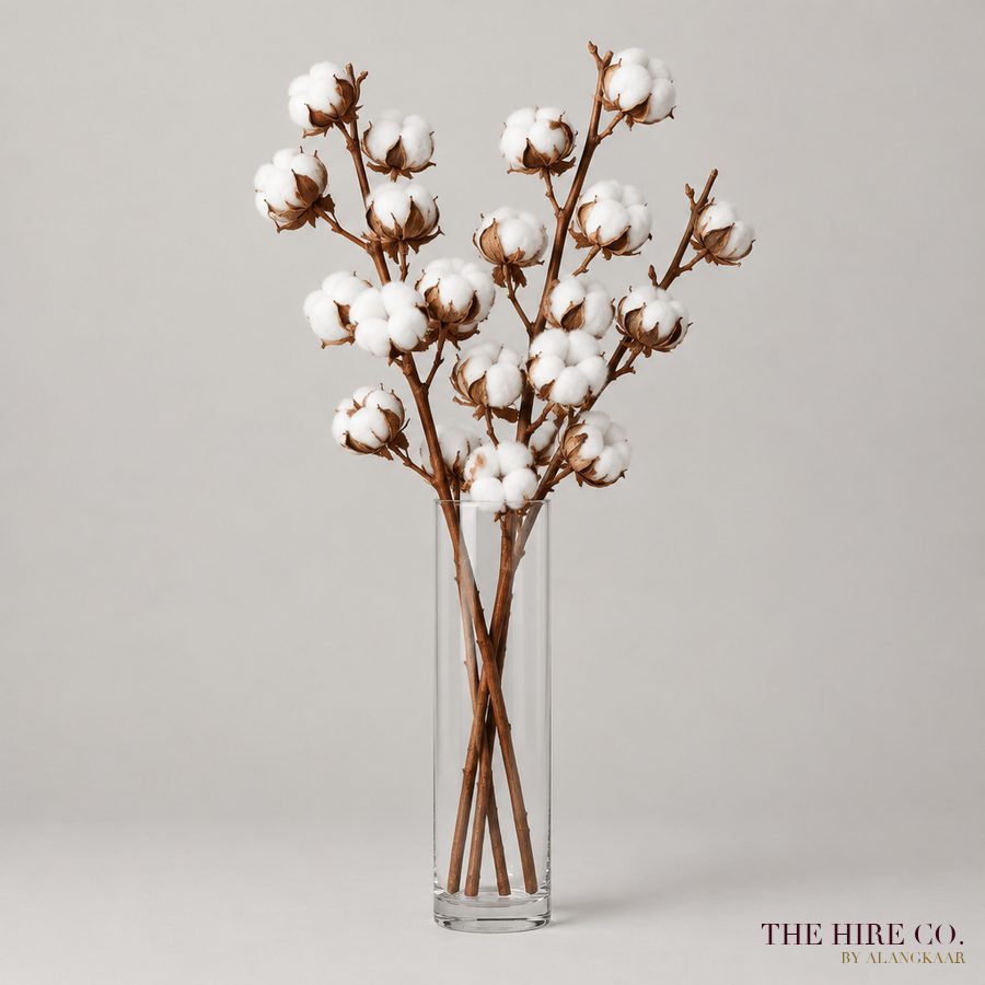 Cotton Stems in Glass Vase