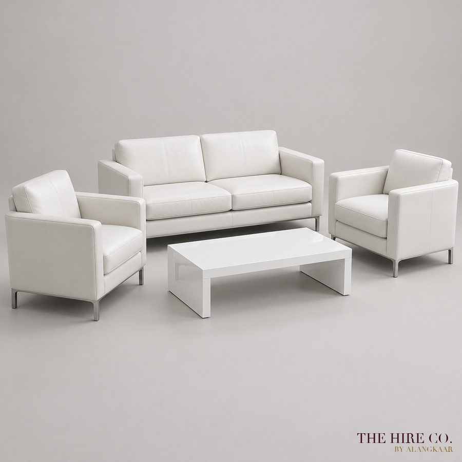 White Lounge Set (sofa + 2 armchairs + coffee table)