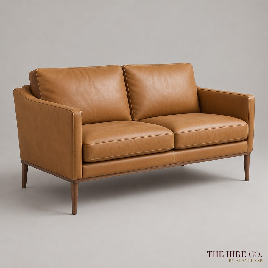 Tan Leather Two-Seater Sofa