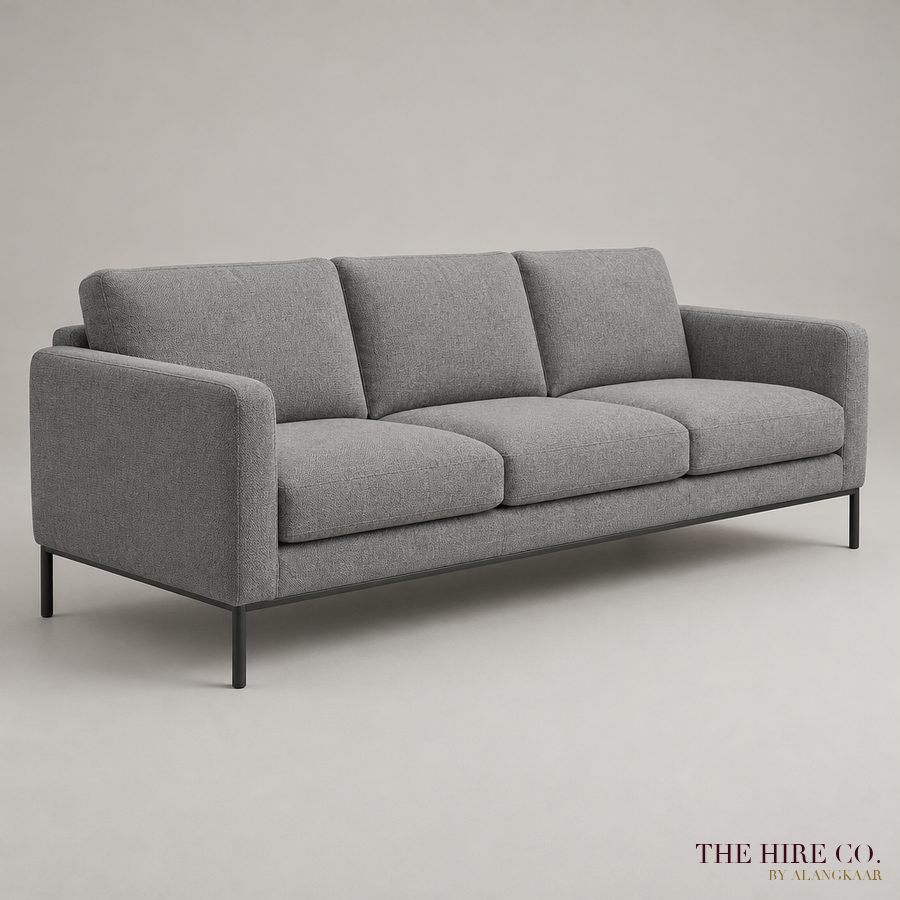 Grey Fabric Three-Seater Sofa
