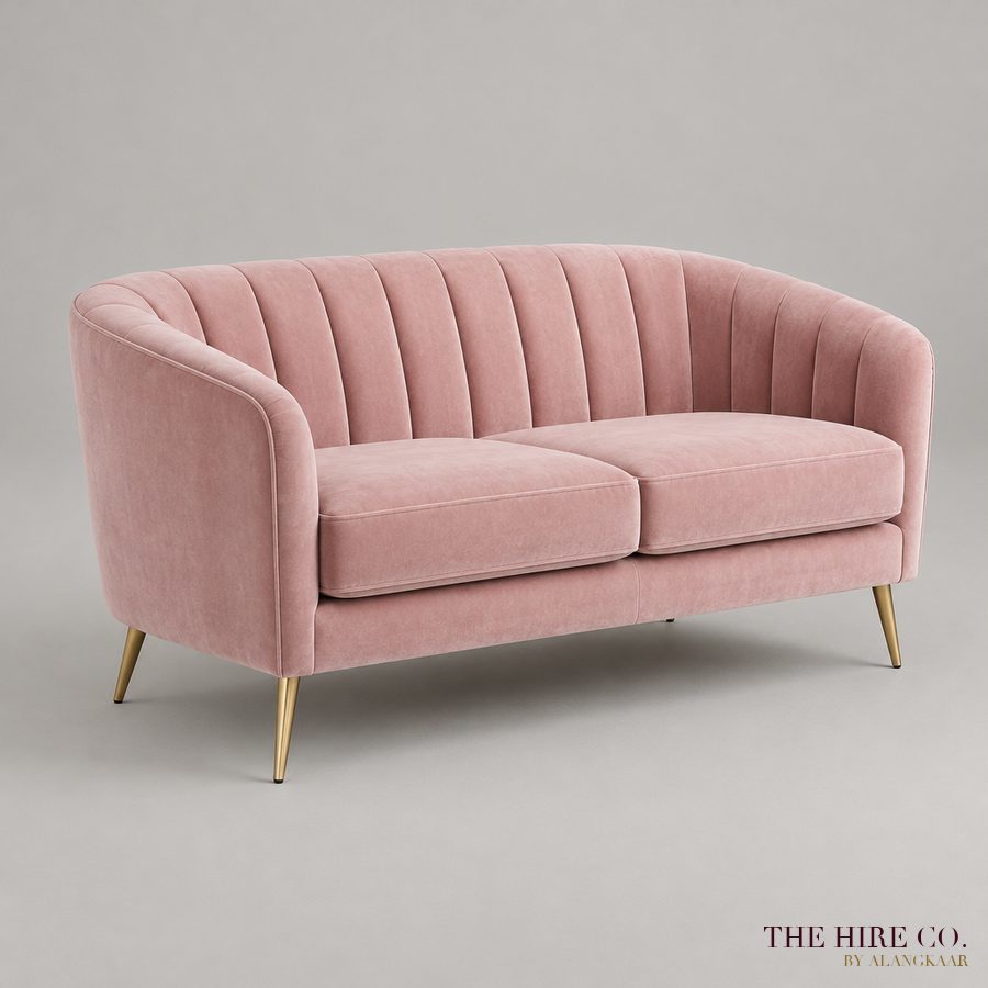 Blush Velvet Sofa, gold legs