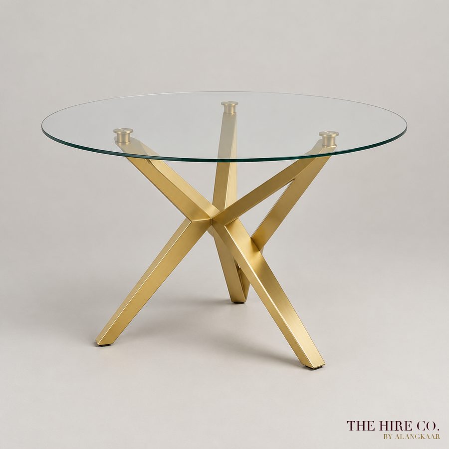 Gold-Frame Glass Round Table 1.2 m