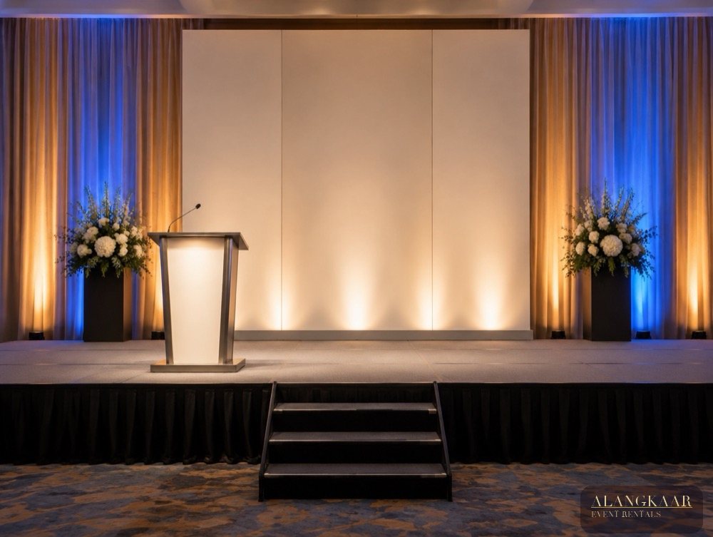 Lit stage for a wedding