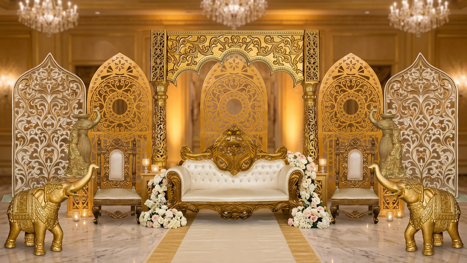 Indian wedding stage set in the Alangkaar Décor Studio
