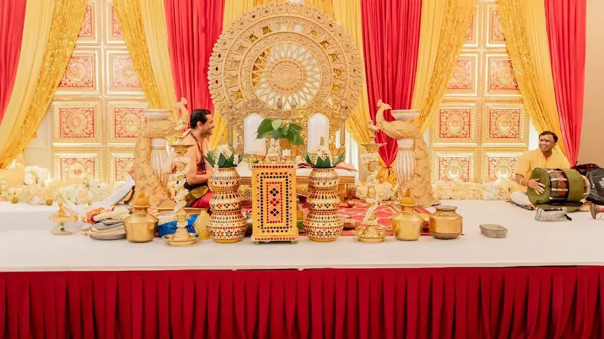 A temple wedding stage by Alangkaar